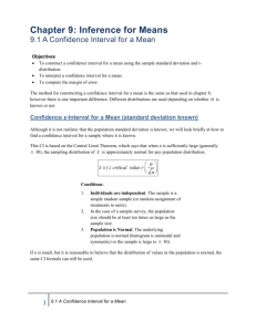 Calculate a 90% confidence interval for the mean.