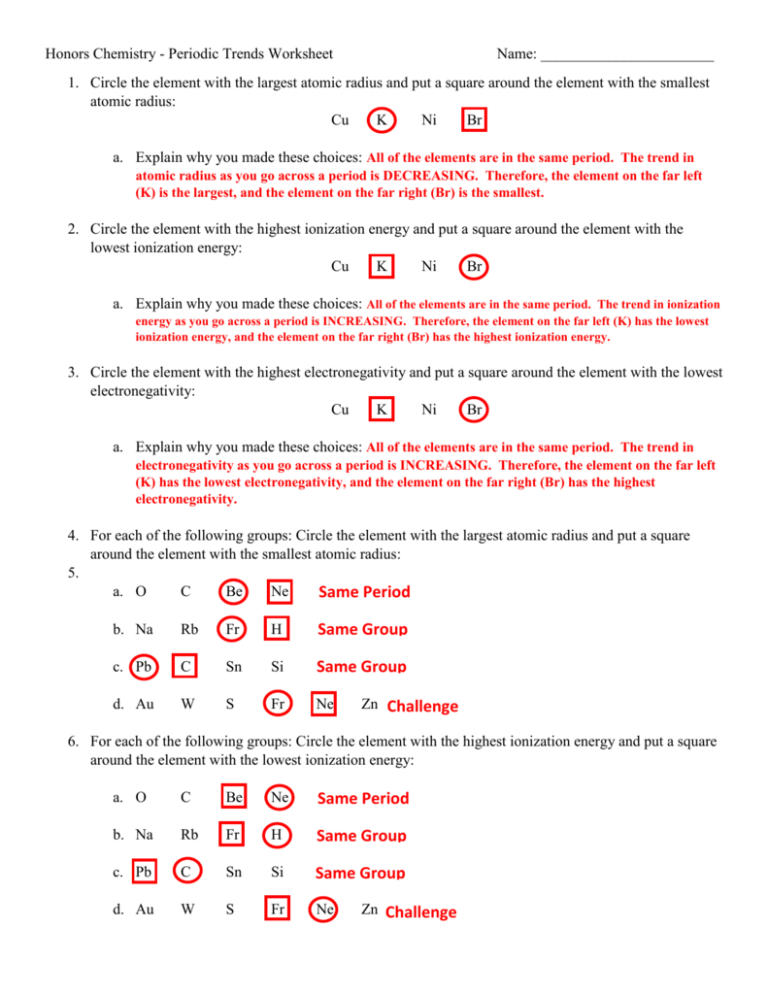 Periodic Table Trends Worksheet Answers Printable Word Searches