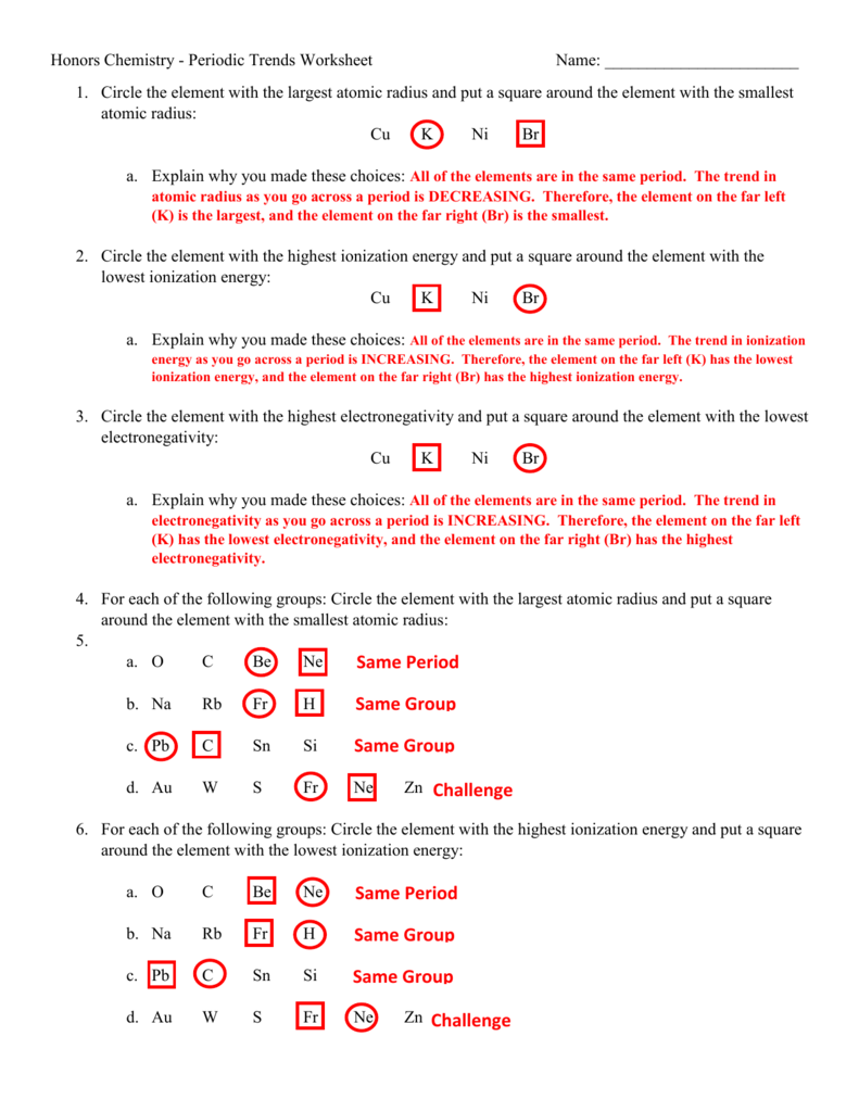Periodic Trends Worksheet Answers Pertaining To Periodic Trends Worksheet Answer Key