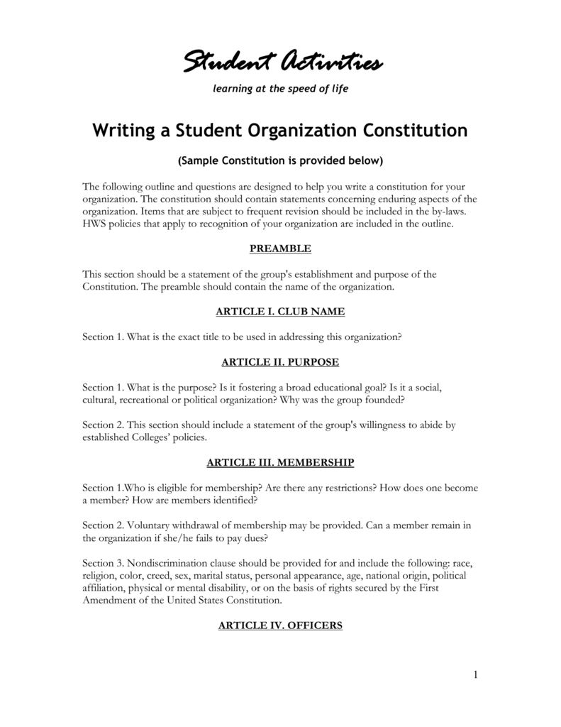 Writing a Student Organization Constitution