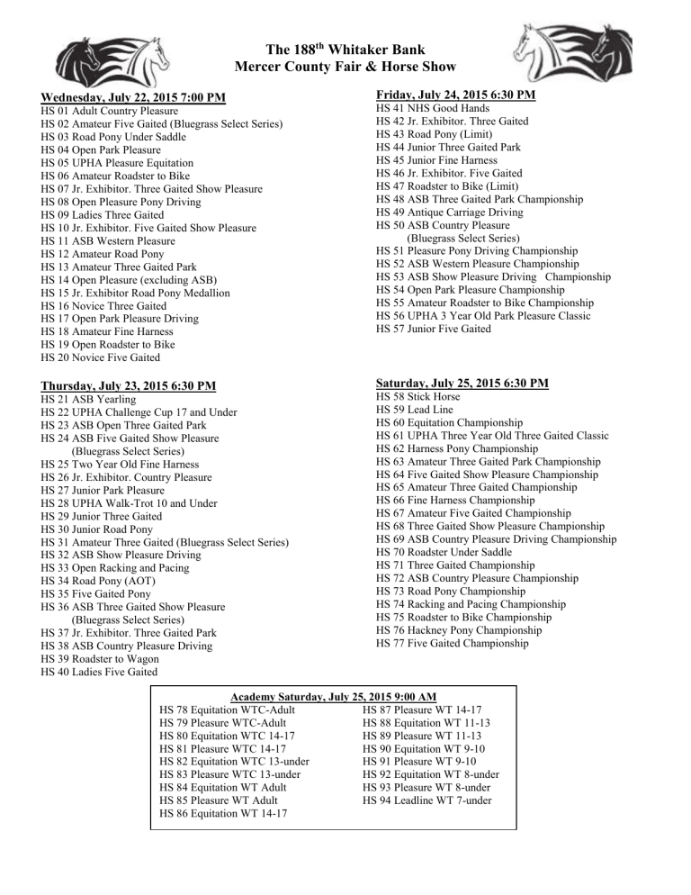 2015 Horse Show Class Schedule (Word)