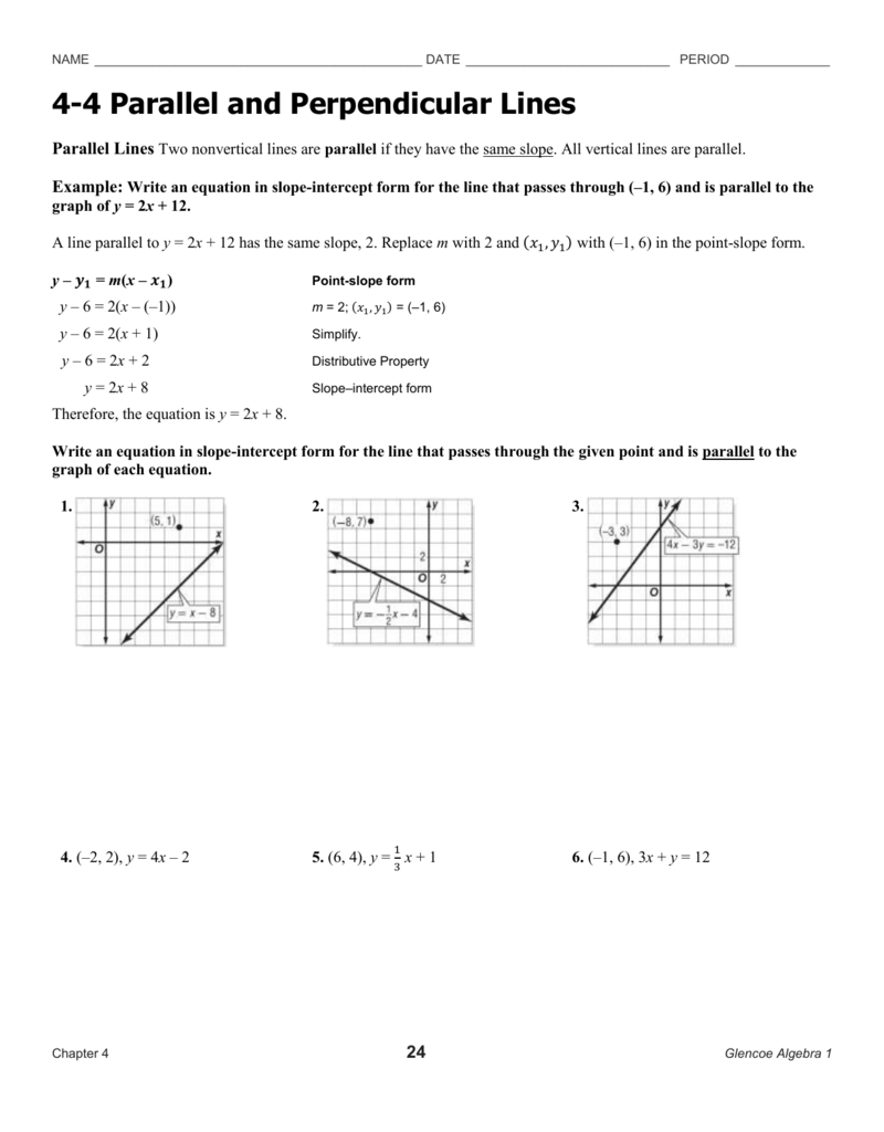 homework 4 slopes of lines parallel and perpendicular