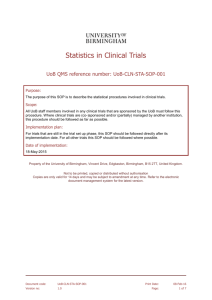 UoB-CLN-STA-SOP-001 Statistics in Clinical Trials v1.0 for