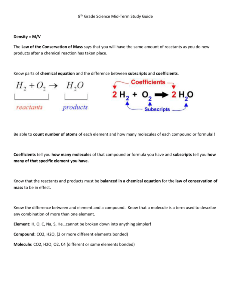 8th Grade Science Mid Term Study Guide