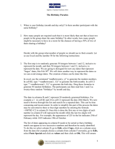 Algebra 1 Summer Institute 2014 The Birthday Paradox When is