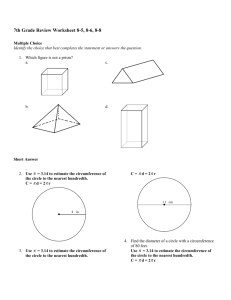 7th Grade Review Worksheet 8-5, 8-6, 8-8 Answer Section