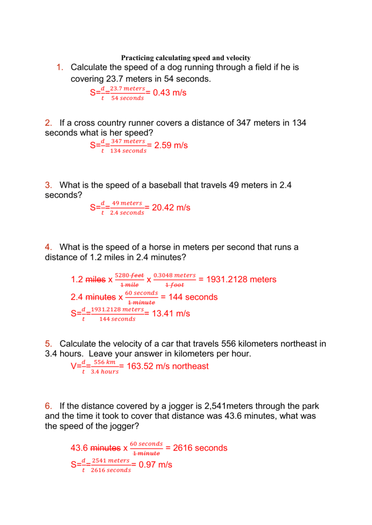 Speed And Velocity Worksheet