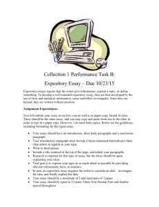 Collection 1 Performance Task B: Expository Essay – Due 10/23/15