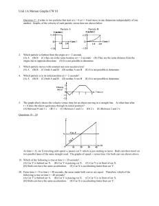 Unit 1A Motion Graphs CW 01 Questions 2 – 4 relate to two particles