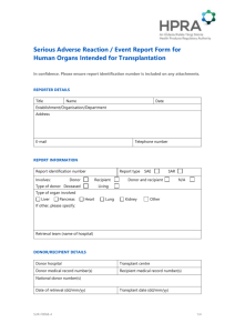 Serious Adverse Reaction / Event Report Form for Human Organs