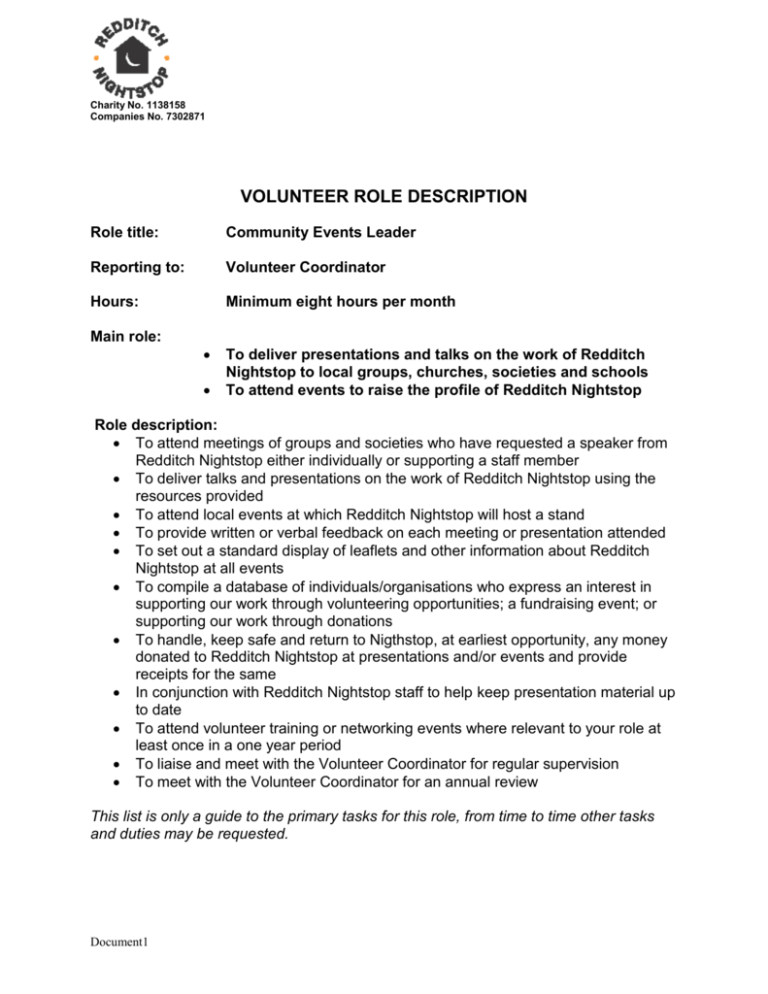 VOLUNTEER ROLE DESCRIPTION