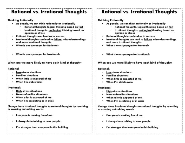 Rational Vs Irrational Thinking Examples