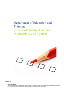 Review of quality assurance in Victoria`s VET system