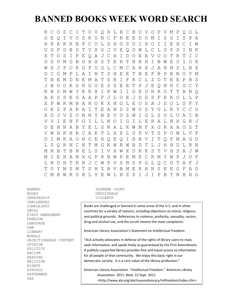 Banned Books Week Word Search