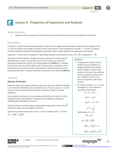 Lesson 4: Properties of Exponents and Radicals