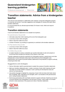 Kindergarten: Transition statements, Strategies from a teacher