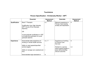 Person Specification Band 7 Hi-Intensity Worker (IAPT)