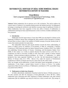 MATHEMATICAL HERITAGE OF INDIA: SOME REMEDIAL ISSUES