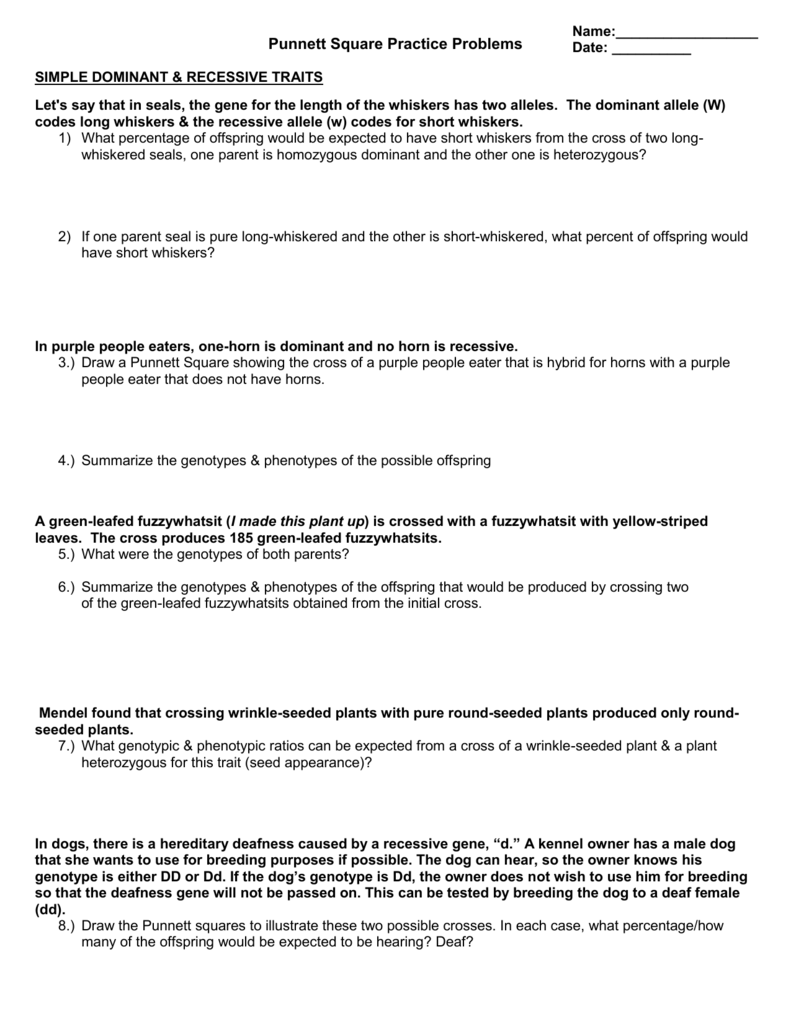 Punnett Square Practice Problems Within Punnett Square Practice Problems Worksheet