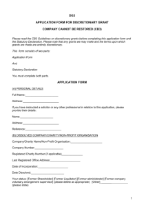 Discretionary grant application form and statutory declaration