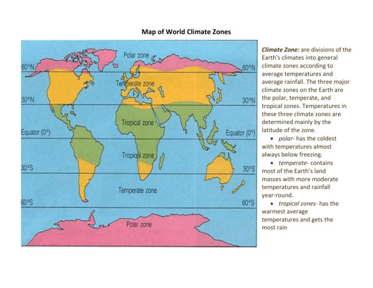 Map Showing Climate Zones Map Of World Climate Zones