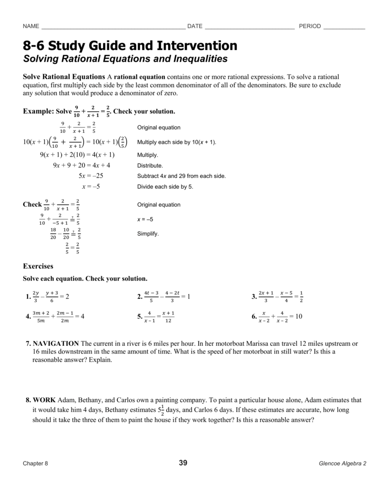 Lesson 8 6 Solving Rational Equations Answer Key Tessshebaylo Lesson 8 6 Solving Rational Equations Answer Key Tessshebaylo