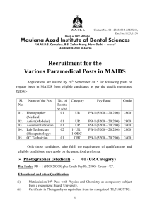 Applications are invited for Recruitment of Various Paramedical