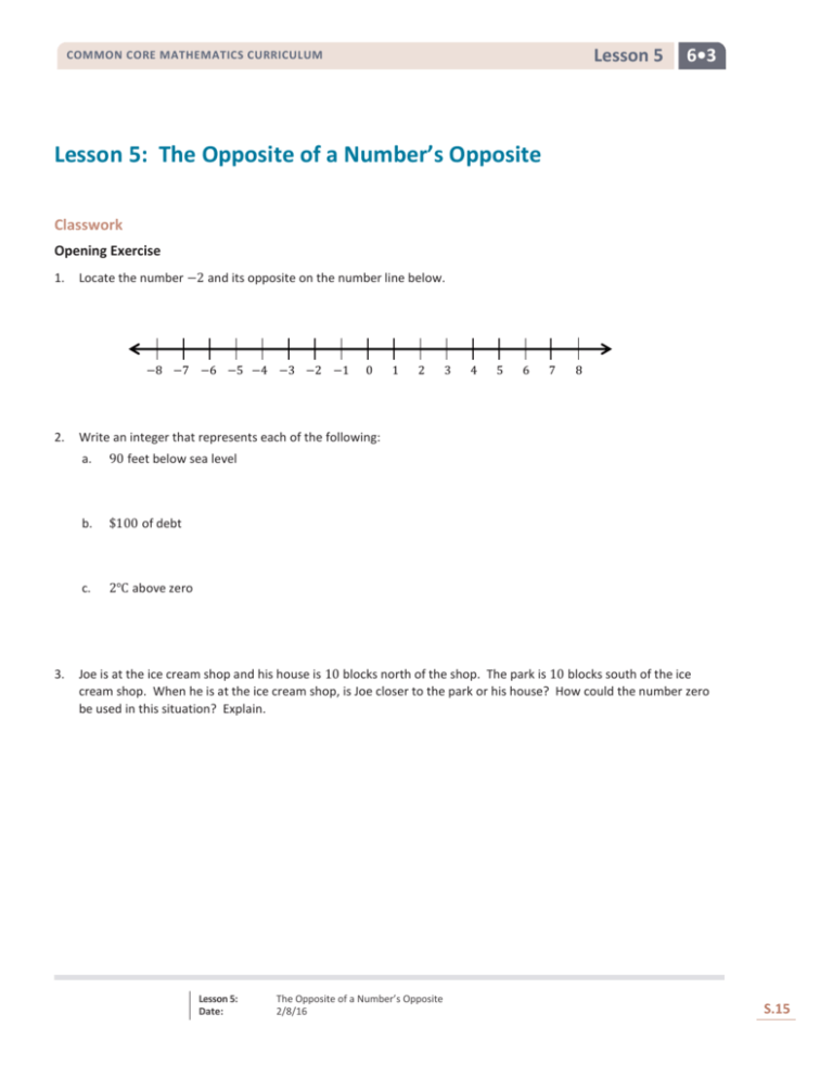 Lesson 5 The Opposite Of A Number s Opposite