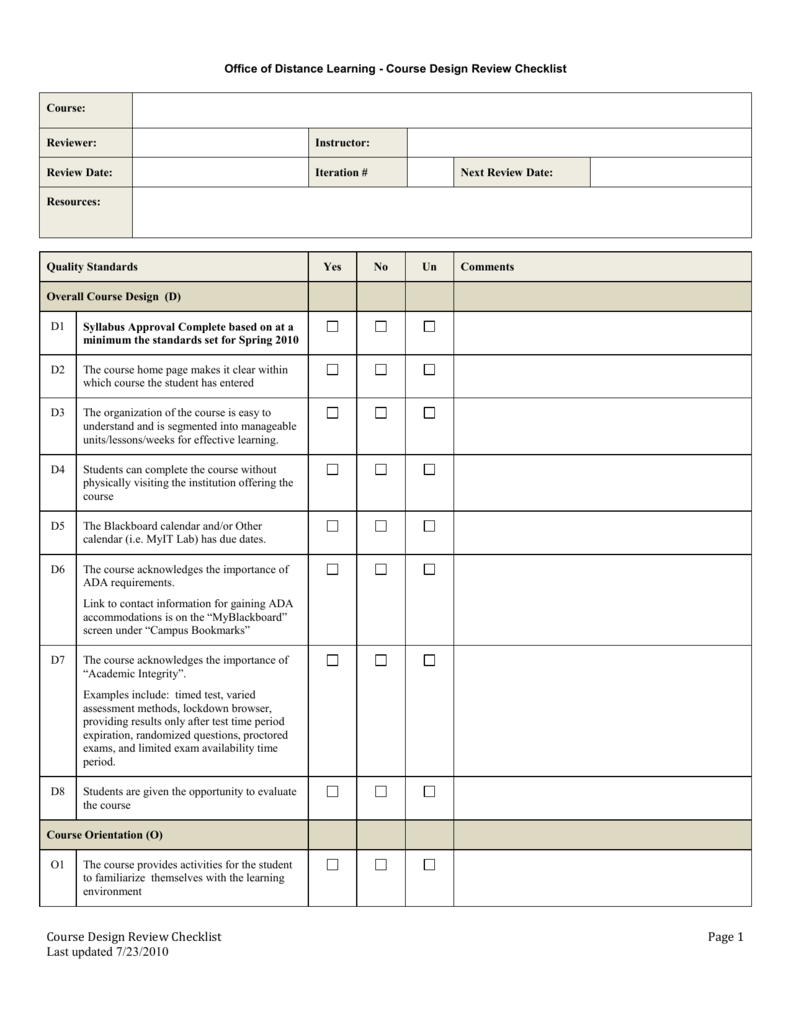 Course Design Review Checklist - Lamar Institute of Technology