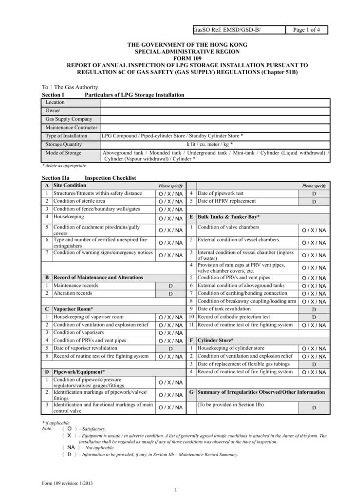 Annual Inspection Report Of Lpg Storage Installation Form 109