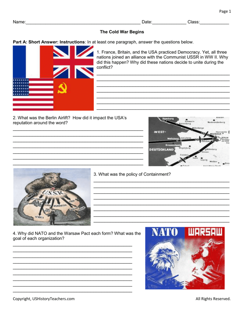 Cold War Vocabulary Worksheet Answer Key