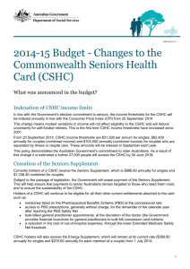 Changes to the Commonwealth Seniors Health Card (CSHC)