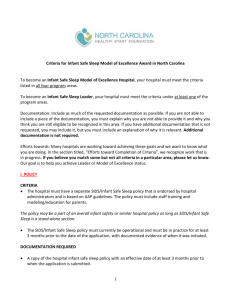 Criteria for Infant Safe Sleep Model of Excellence Award in North