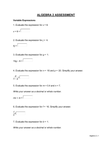 Algebra 2 Assessment Answers