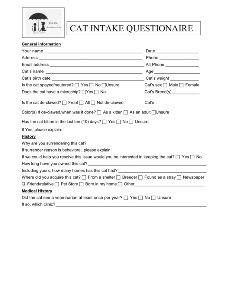 Cat Intake Form