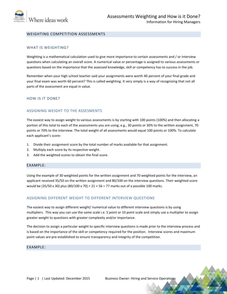 Go to the Assessment Weighting Guide for Hiring Managers