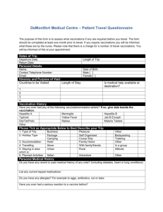 DeMontfort Medical Centre – Patient Travel Questionnaire