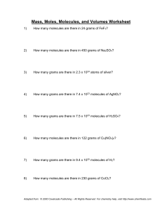 Mass, Moles, Molecules, and Volumes Worksheet