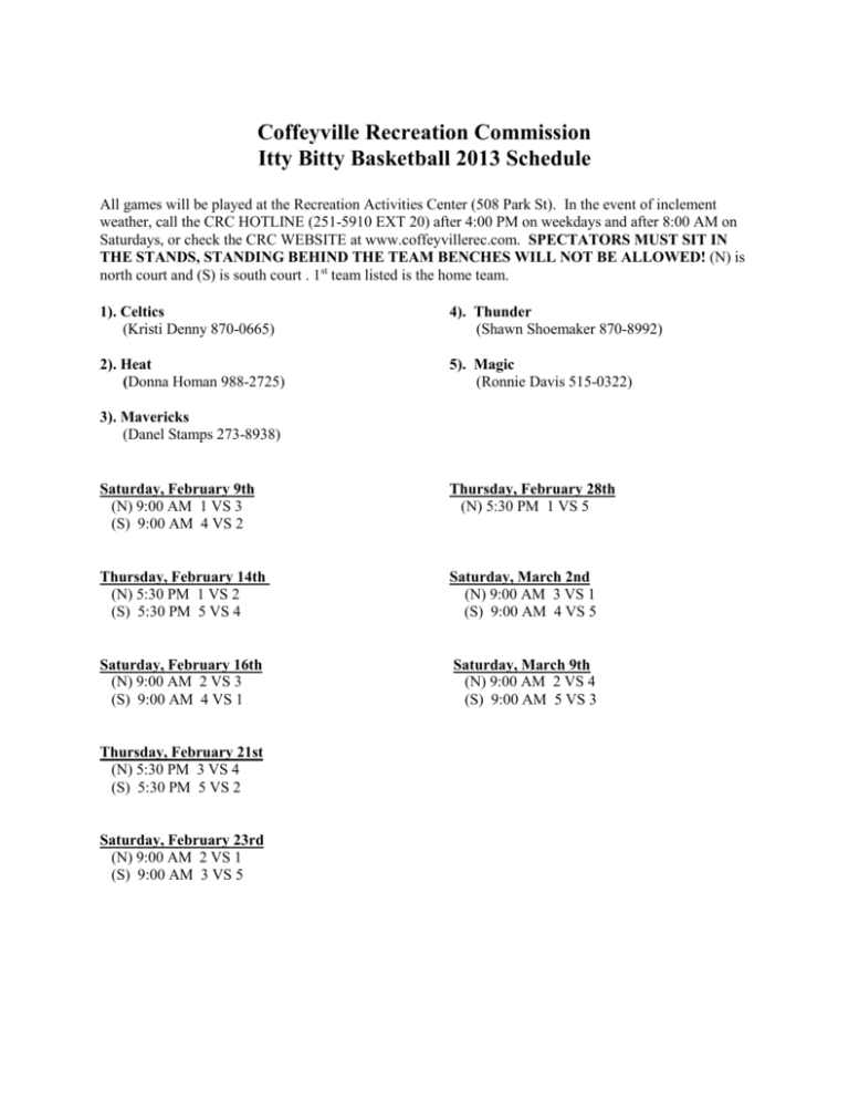 Basketball 2013 Schedule - Coffeyville Recreation Commission