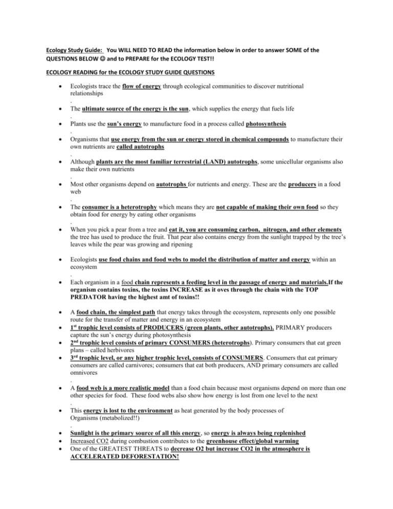 Ecology Study Guide