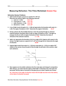 Measuring Refraction: Thin Films Worksheet