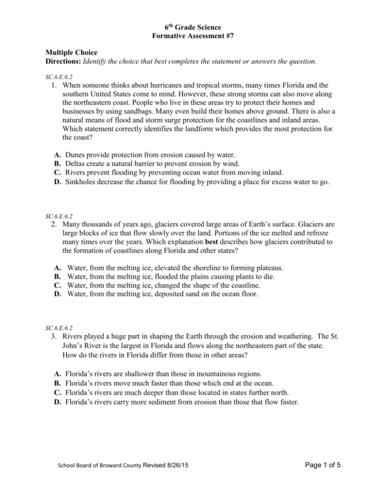 Answer Key 6th Grade Science Formative