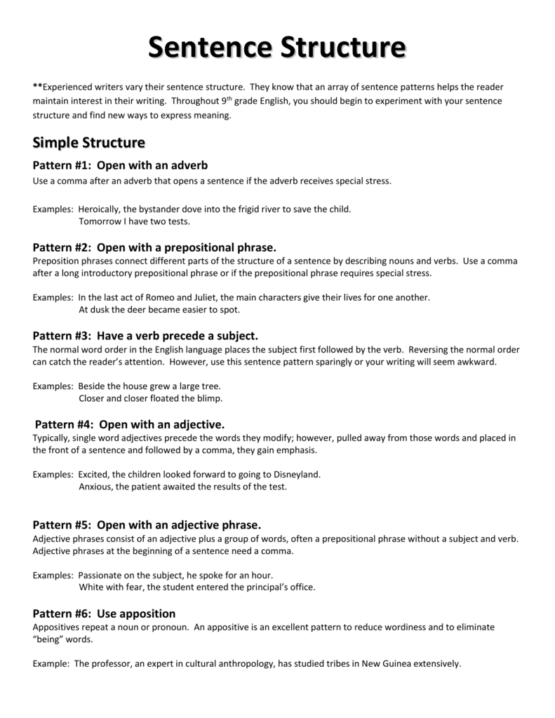 Types Of Sentence Structure Examples