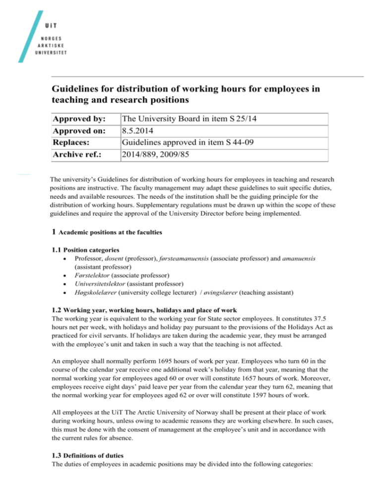 Guidelines For Distribution Of Working Hours For Employees In