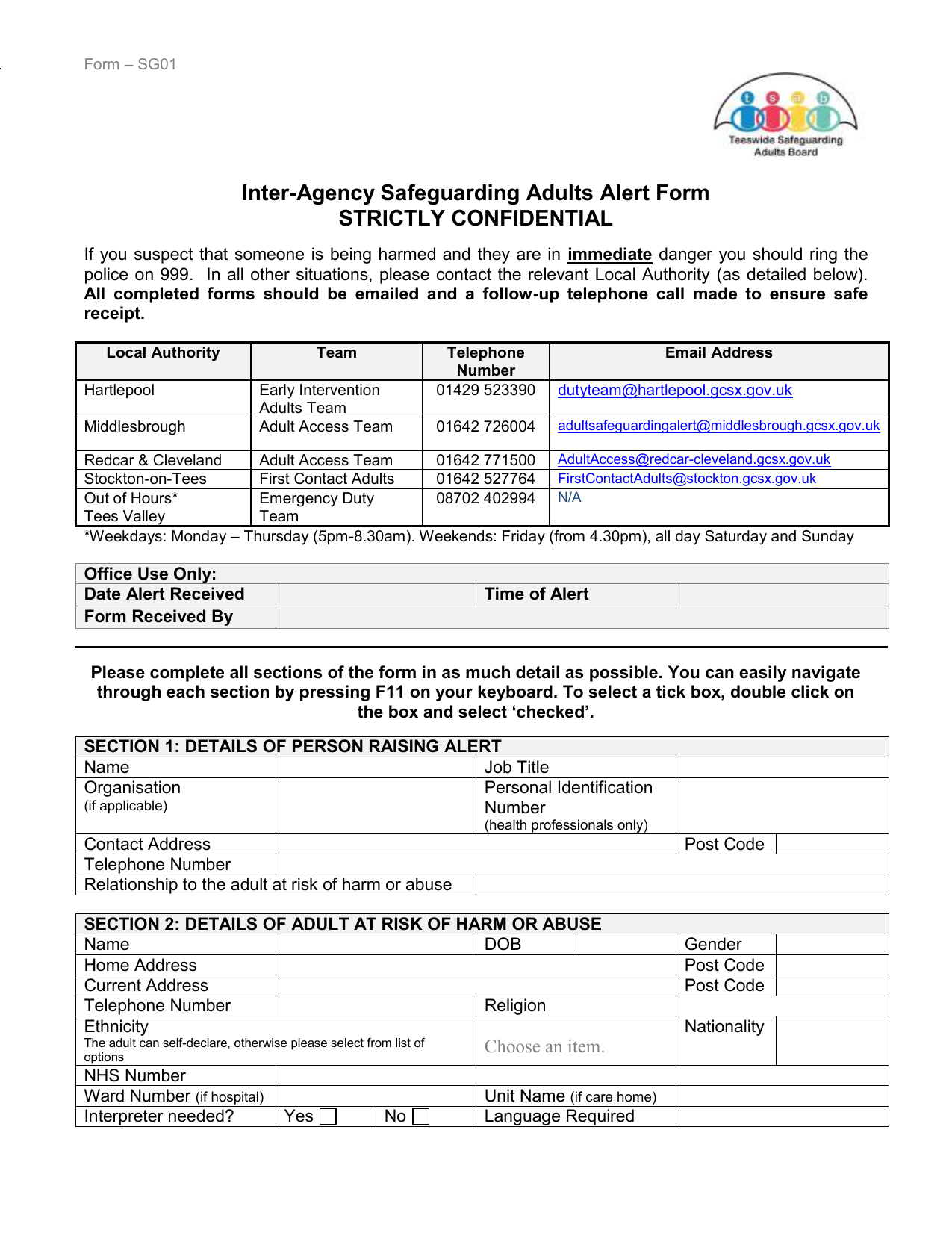 Safeguarding Adults Alert Form