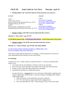 ESLR 320 Study Guide for Test Three Thursday, April 24