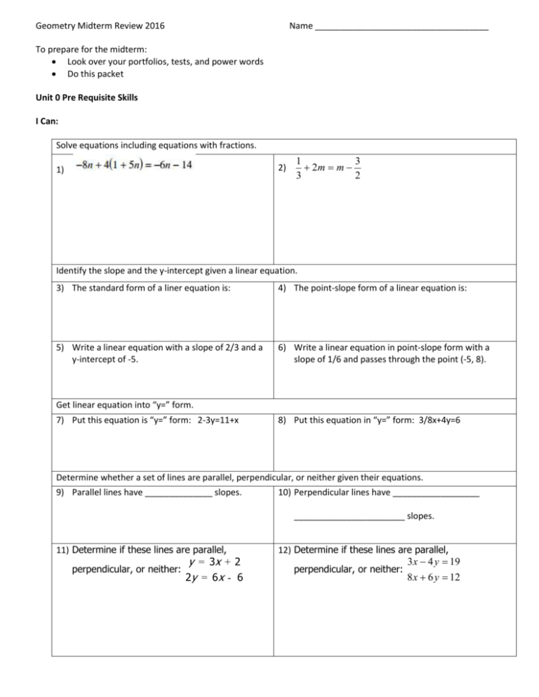 Midterm Review Study Guide Midterm Review Study Guide