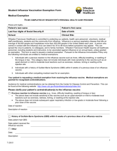 Student Influenza Vaccination Exemption Form Medical Exemption