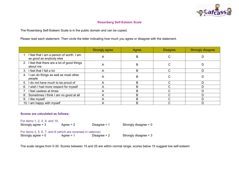 The Rosenberg Self Esteem Scale Pdf