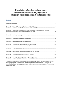 Description of policy options being considered in the Packaging